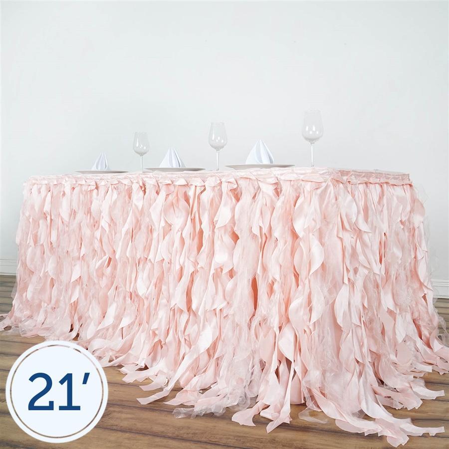 21 feet x 29" Red Curly Waves Taffeta Table Skirt
