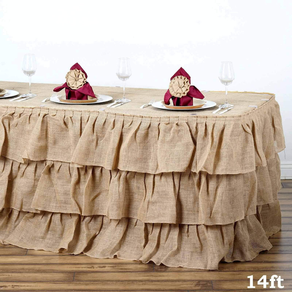 14 feet x 29" 3 Tiers Ruffled Burlap Table Skirt