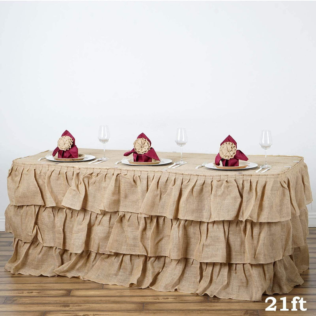 21 feet x 29" 3 Tiers Ruffled Burlap Table Skirt