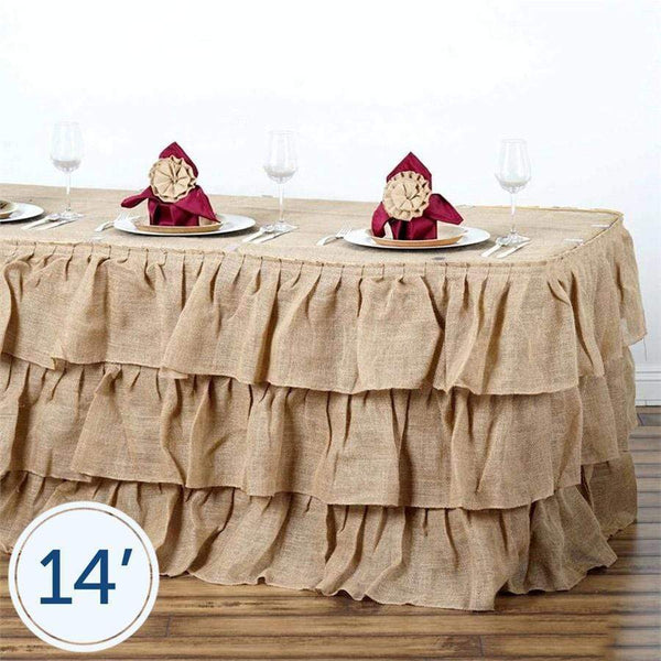 14 feet x 29" 3 Tiers Ruffled Burlap Table Skirt