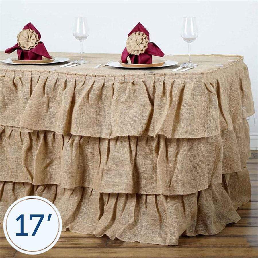 17 feet x 29" 3 Tiers Ruffled Burlap Table Skirt