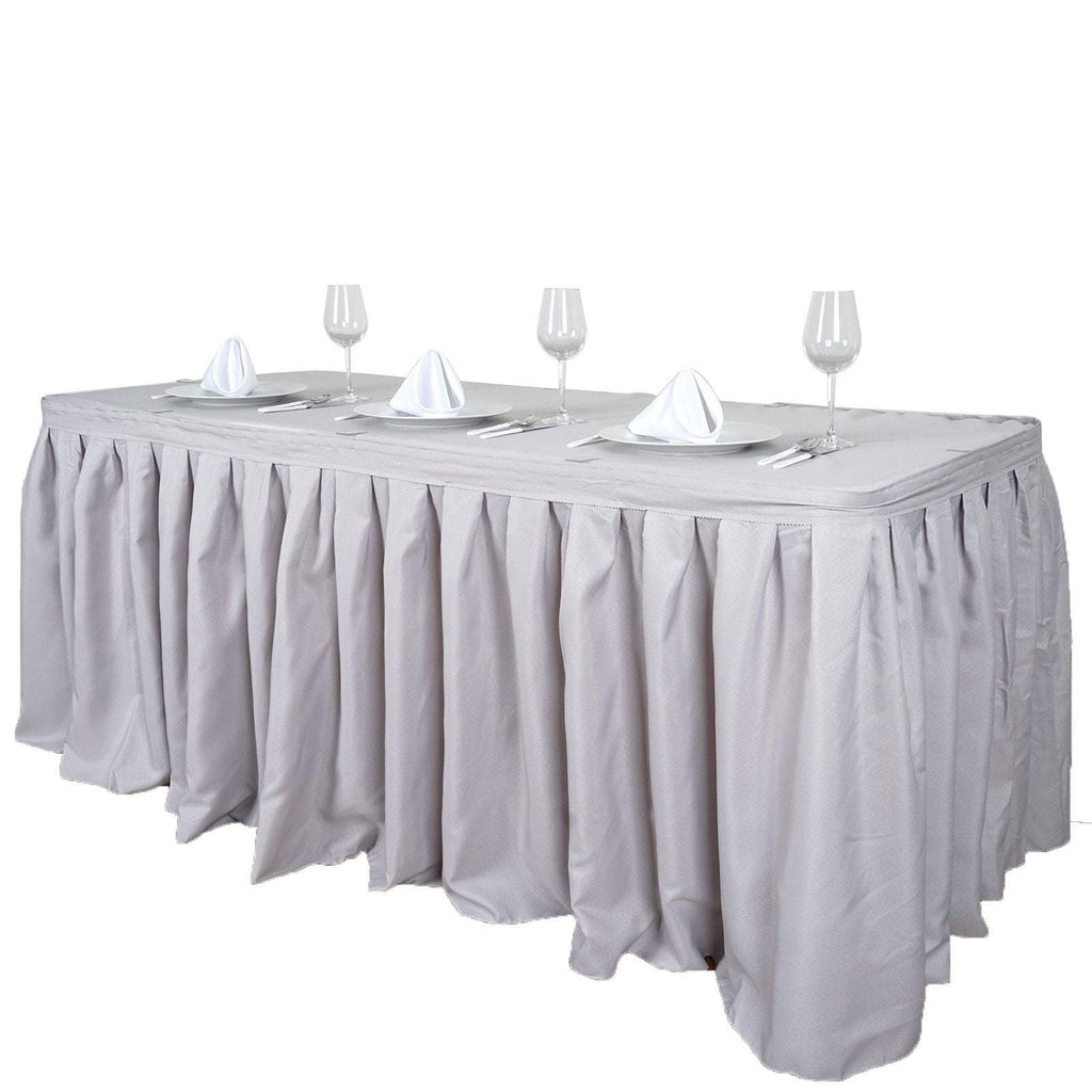14 feet x 29" Silver Polyester Banquet Table Skirt