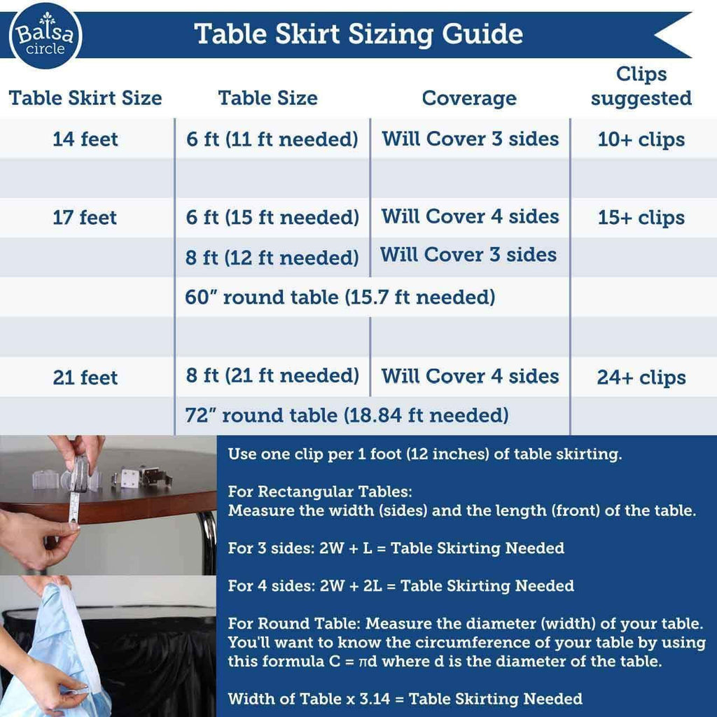 Table Skirts and Clips Sizing Instructions | BalsaCircle.com