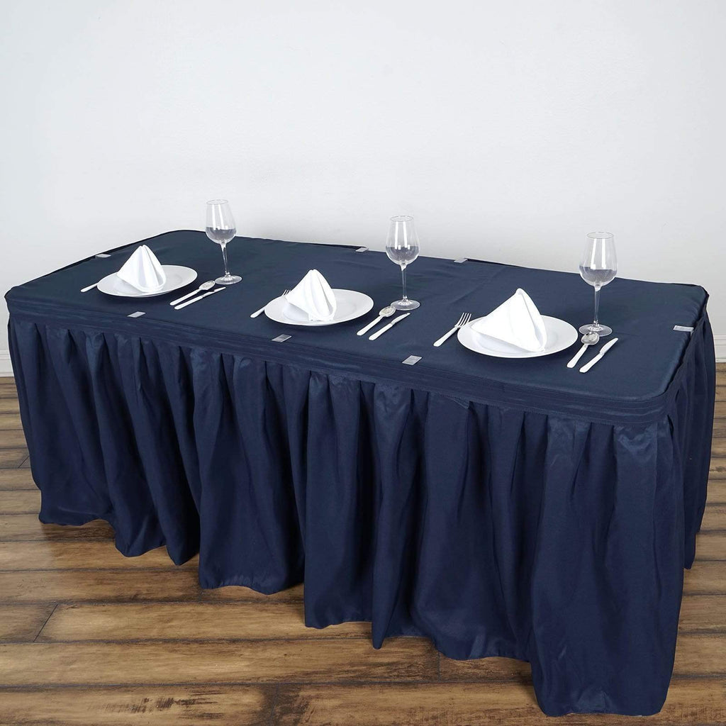 14 feet x 29" Navy Blue Polyester Banquet Table Skirt