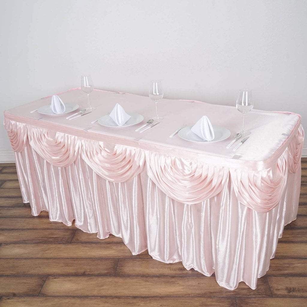 14 feet x 29" Blush Satin Drape Banquet Table Skirt