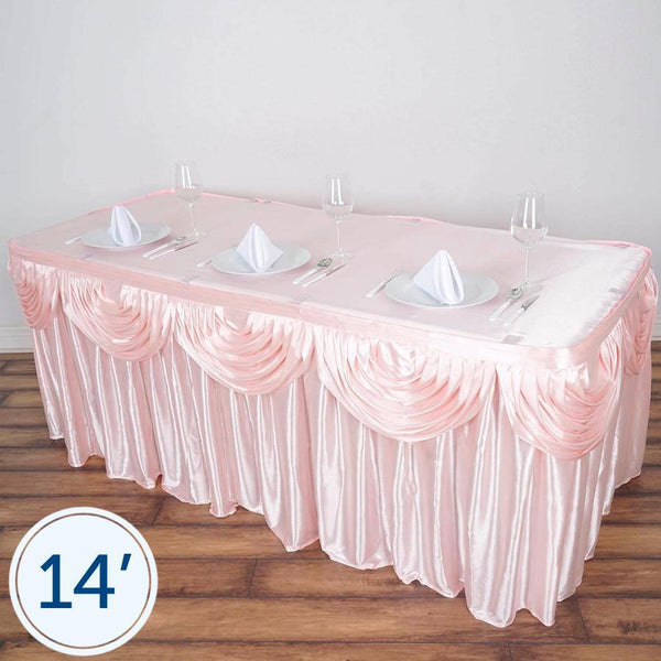 14 feet x 29" Blush Satin Drape Banquet Table Skirt
