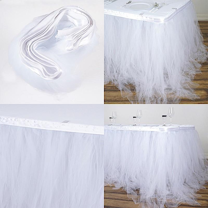 21 feet x 29" White Tutu Multi Layers Tulle Table Skirt