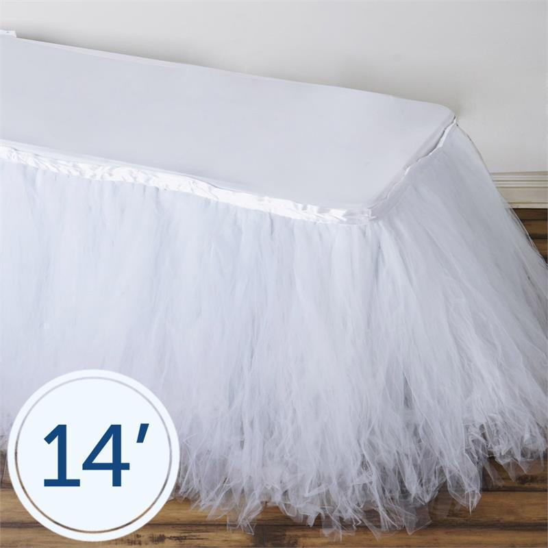 14 feet x 29" White Tutu Multi Layers Tulle Table Skirt
