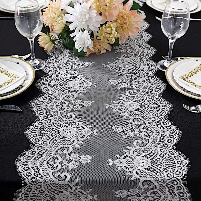 15x117 in Premium Lace Table Runner with Scalloped Edges