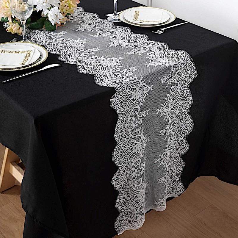 15x117 in Premium Lace Table Runner with Scalloped Edges Party Linens