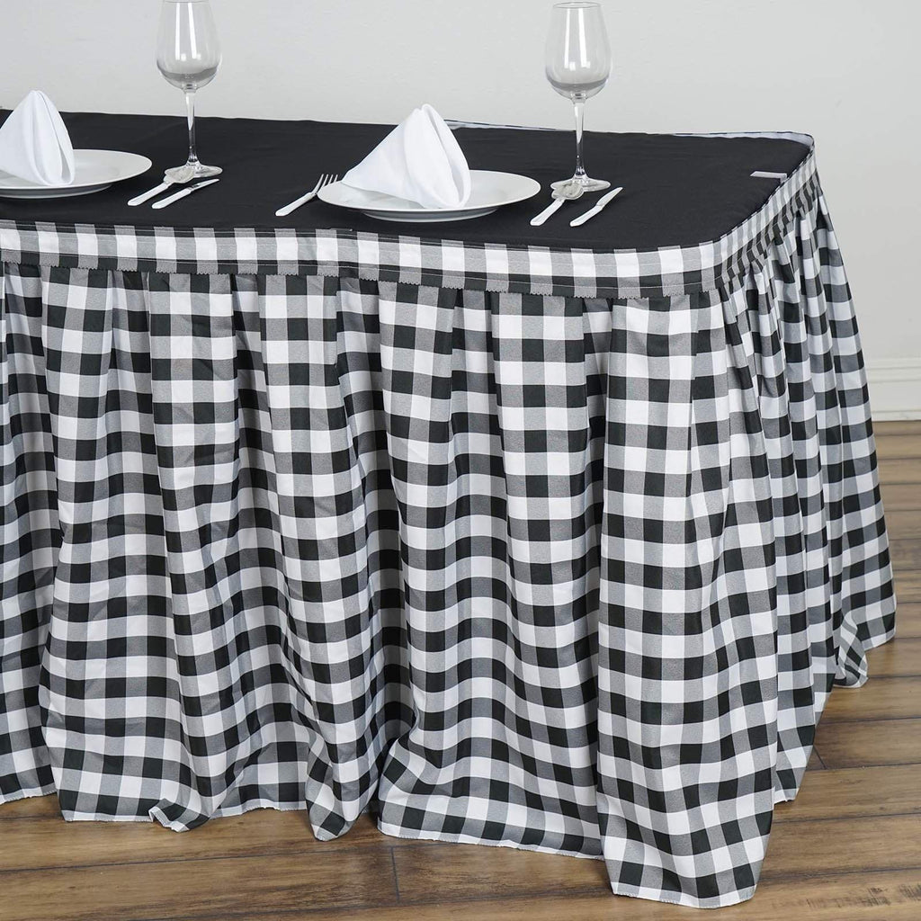 17 feet x 29" Black on White Checkered Gingham Polyester Table Skirt