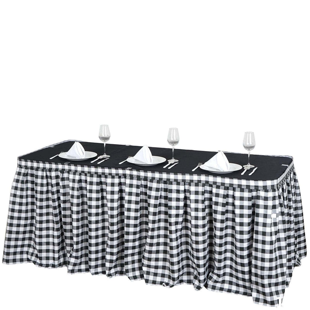17 feet x 29" Black on White Checkered Gingham Polyester Table Skirt