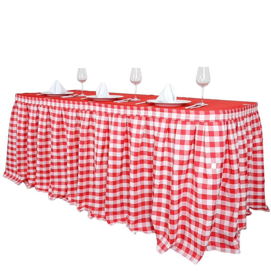 14 feet x 29" Red on White Checkered Gingham Polyester Table Skirt