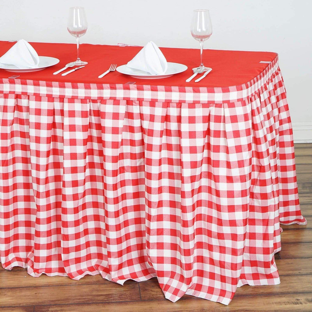 17 feet x 29" Red on White Checkered Gingham Polyester Table Skirt