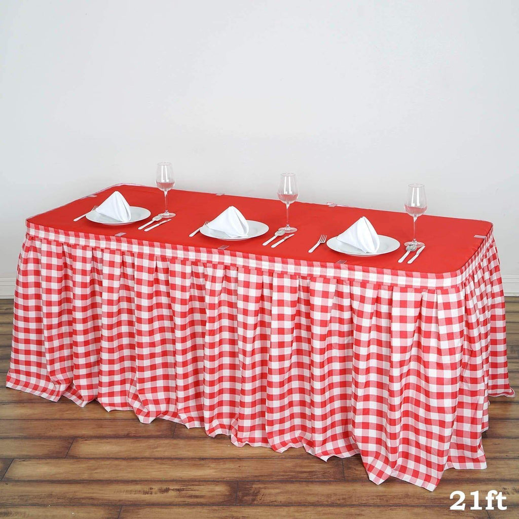 21 feet x 29" Red on White Checkered Gingham Polyester Table Skirt