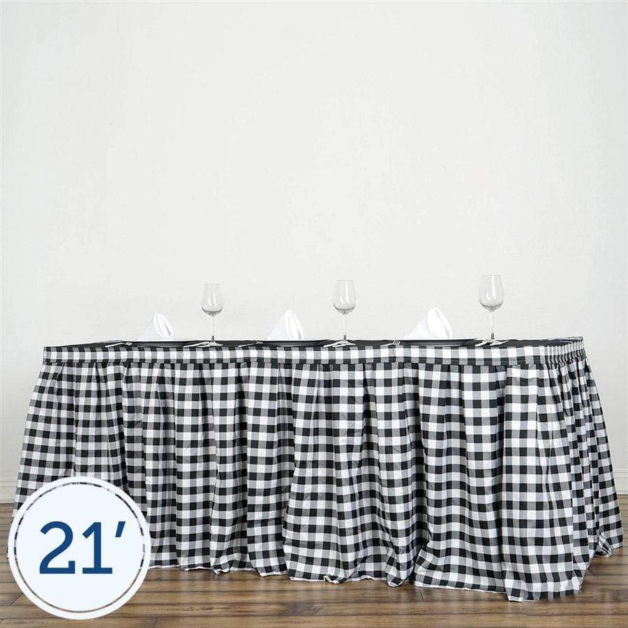 21 feet x 29" Black on White Checkered Gingham Polyester Table Skirt
