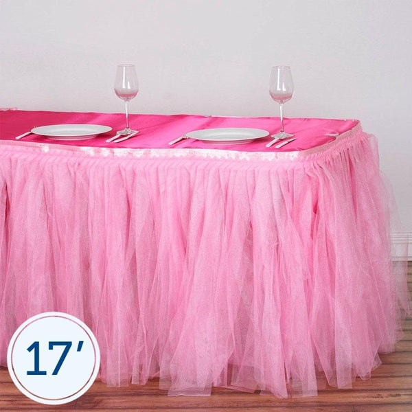 17 feet x 29" Pink Tutu Table Skirt with Two Layers Tulle