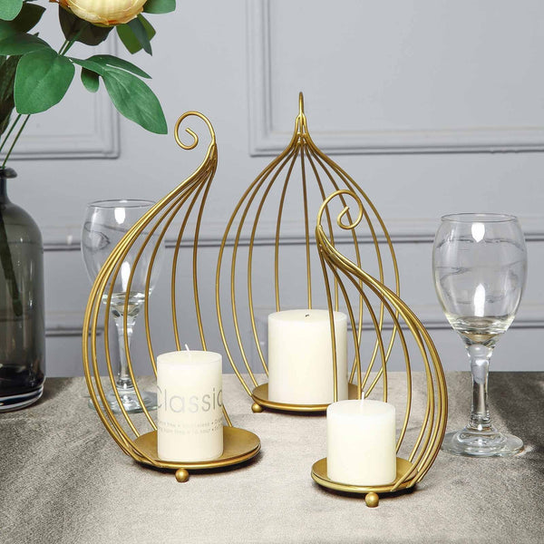3 Gold Metal 11" Candle Holders Wedding Table Centerpieces