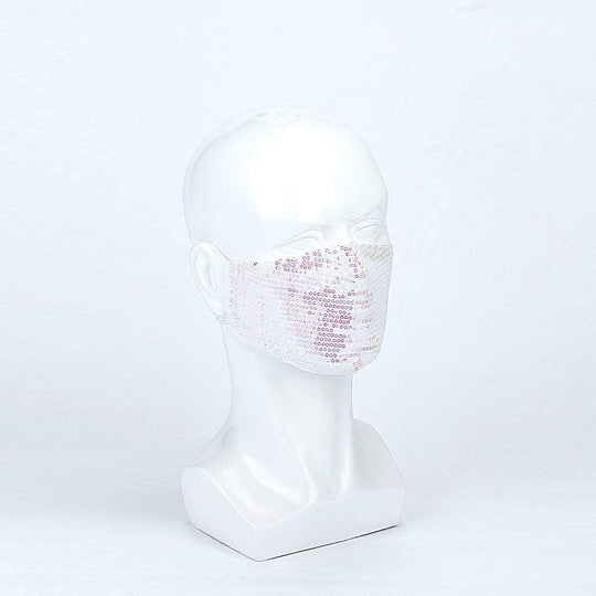 5 White Breathable Earloop Sequined Cotton Face Masks Protective Covers