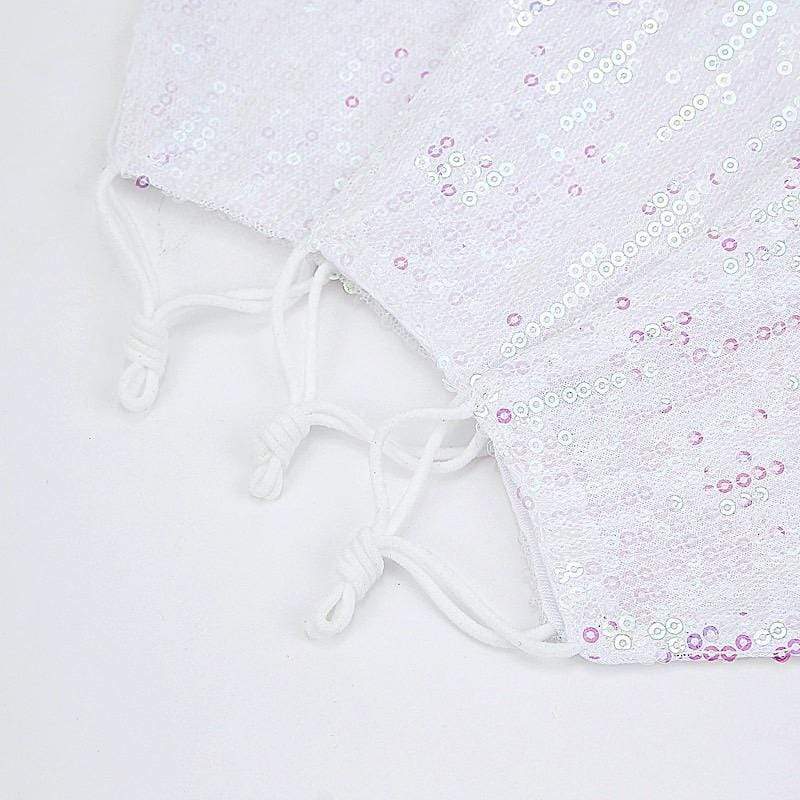 5 White Breathable Earloop Sequined Cotton Face Masks Protective Covers