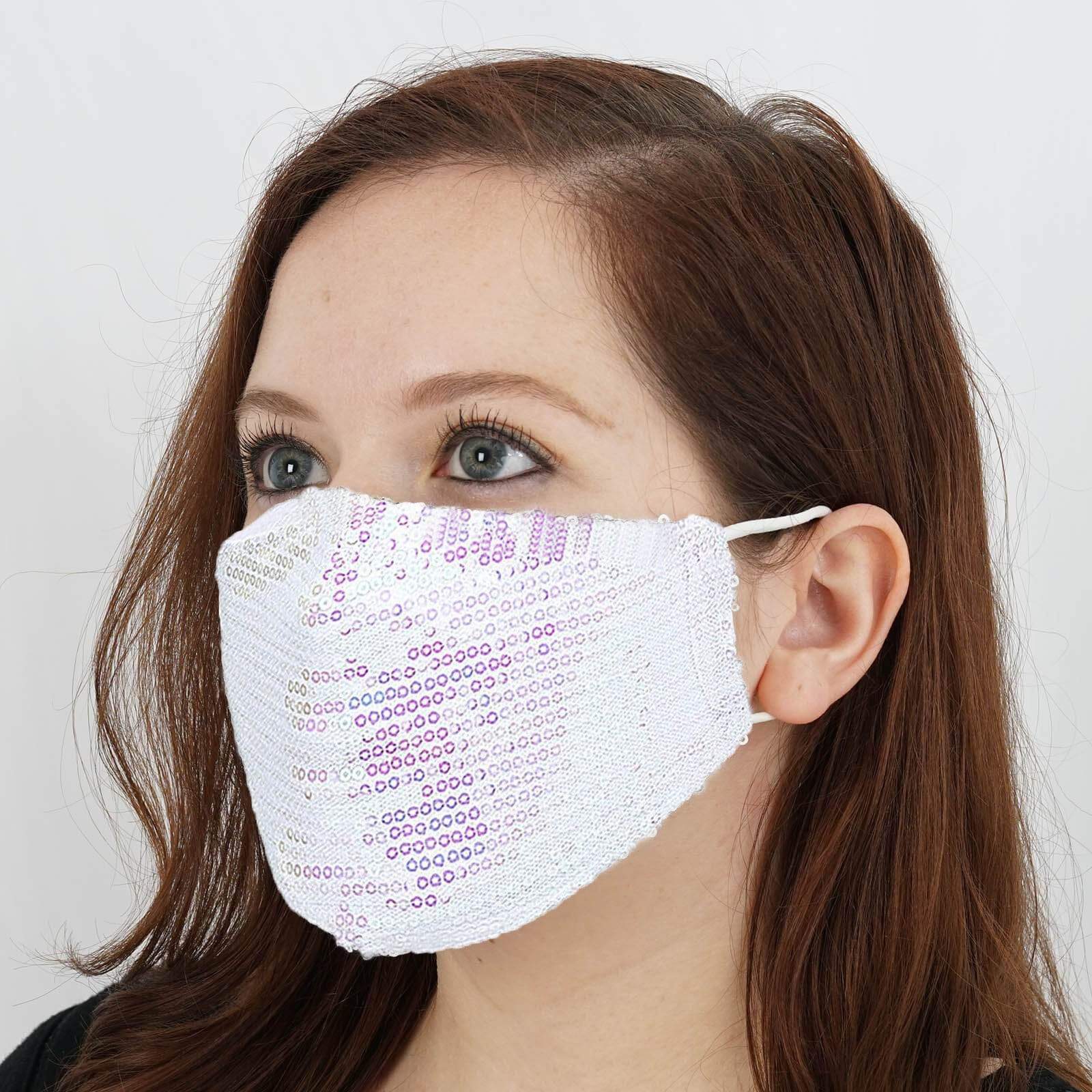 5 White Breathable Earloop Sequined Cotton Face Masks Protective Covers
