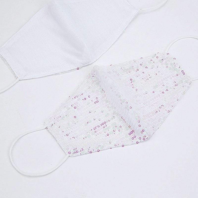 5 White Breathable Earloop Sequined Cotton Face Masks Protective Covers