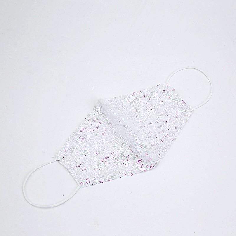 5 White Breathable Earloop Sequined Cotton Face Masks Protective Covers