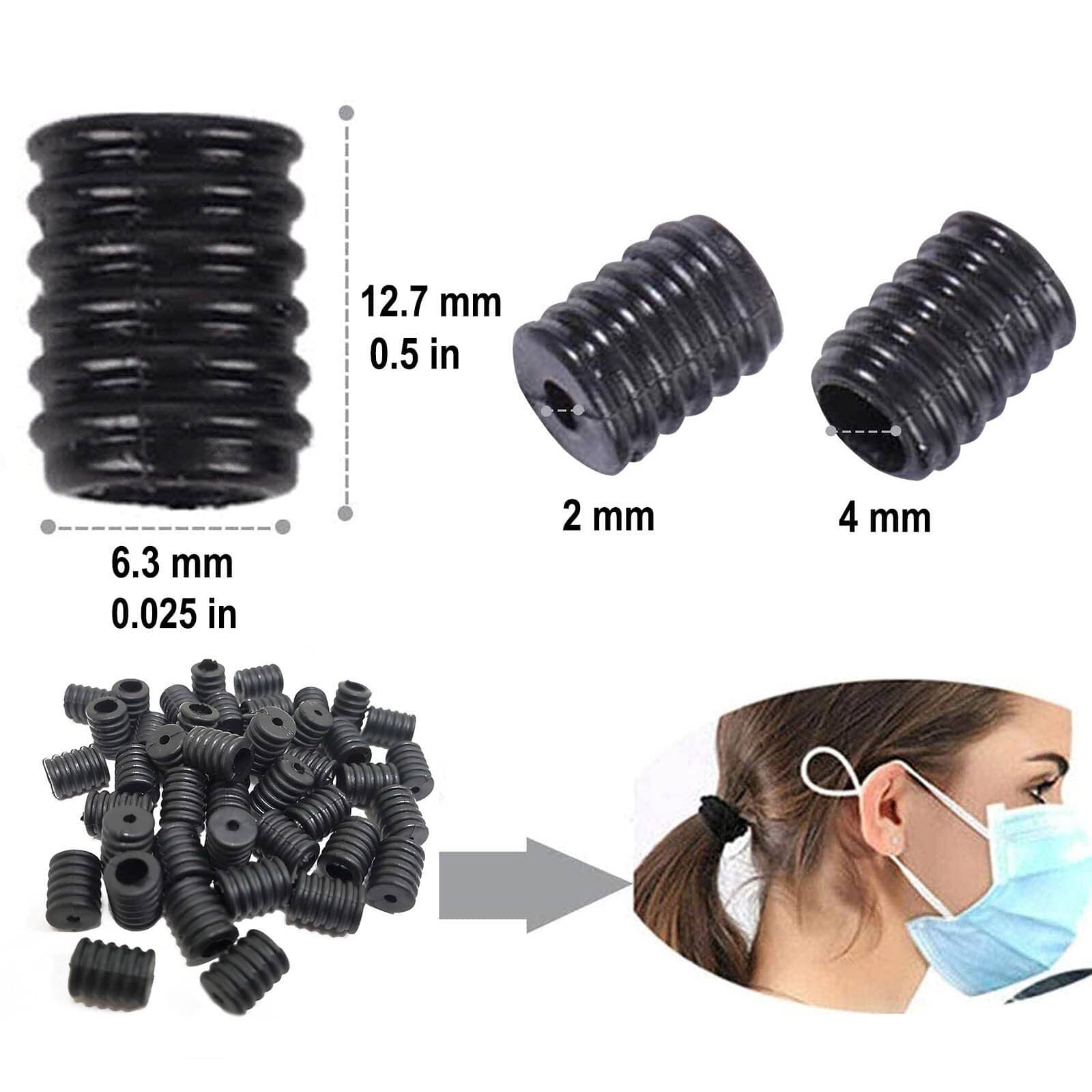 50 Black Silicon Buckles Face Mask Earloop Adjuster Protective Covers