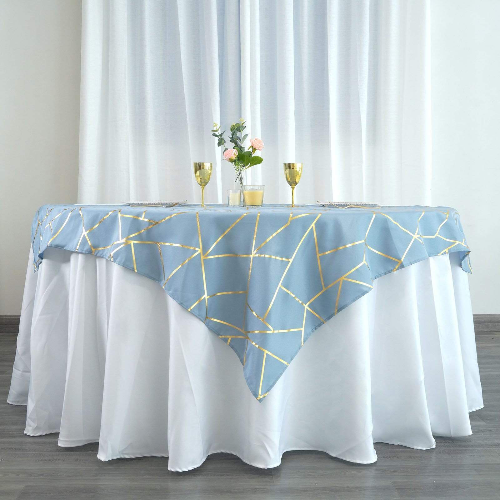 54x54 in Metallic Geometric Design Square Polyester Table Overlay