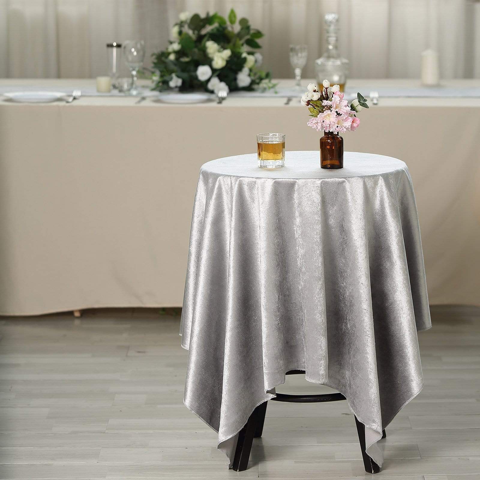 54x54 in Silver Square Premium Velvet Table Overlay