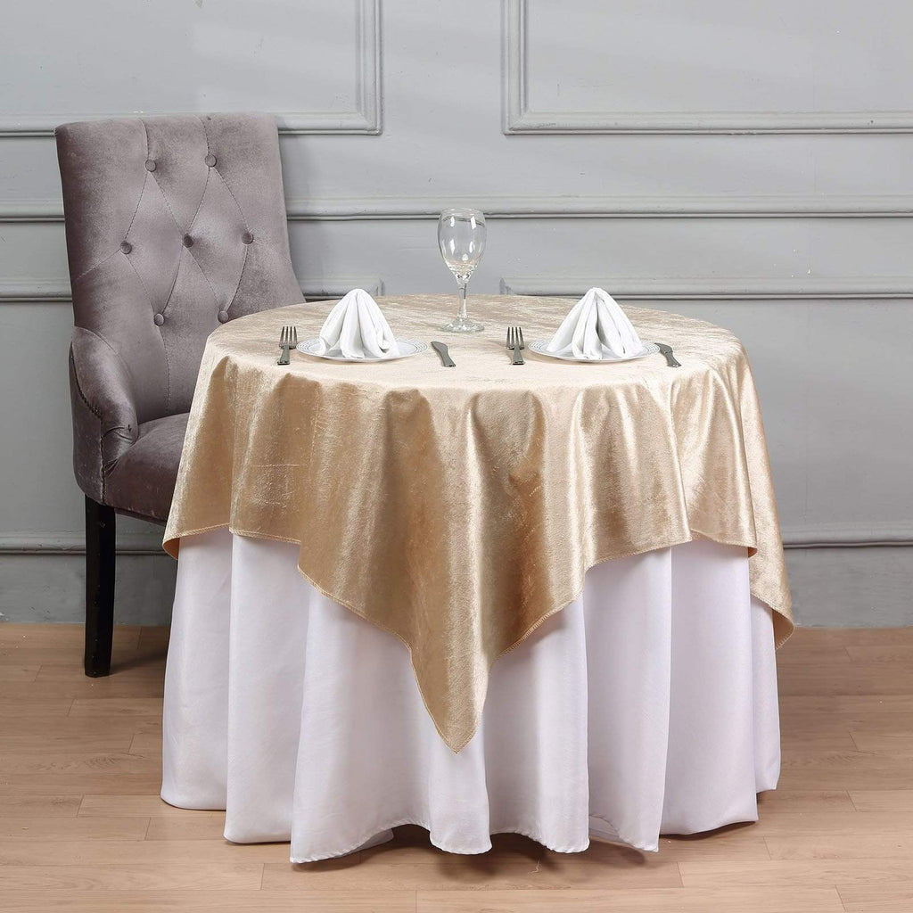 54x54 in Champagne Square Premium Velvet Table Overlay