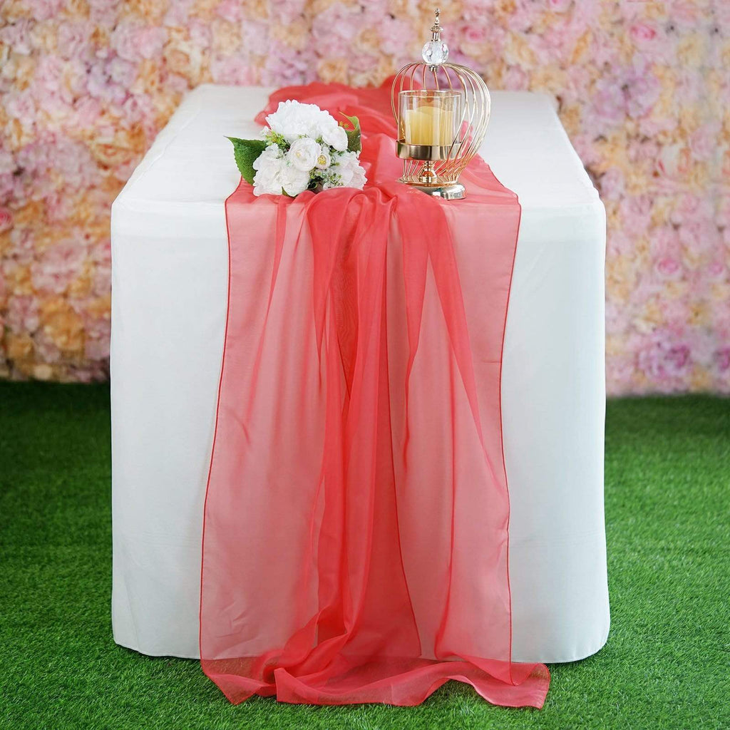 22x80 in Coral Extra Wide Premium Chiffon Table Top Runner Wedding Party Linens