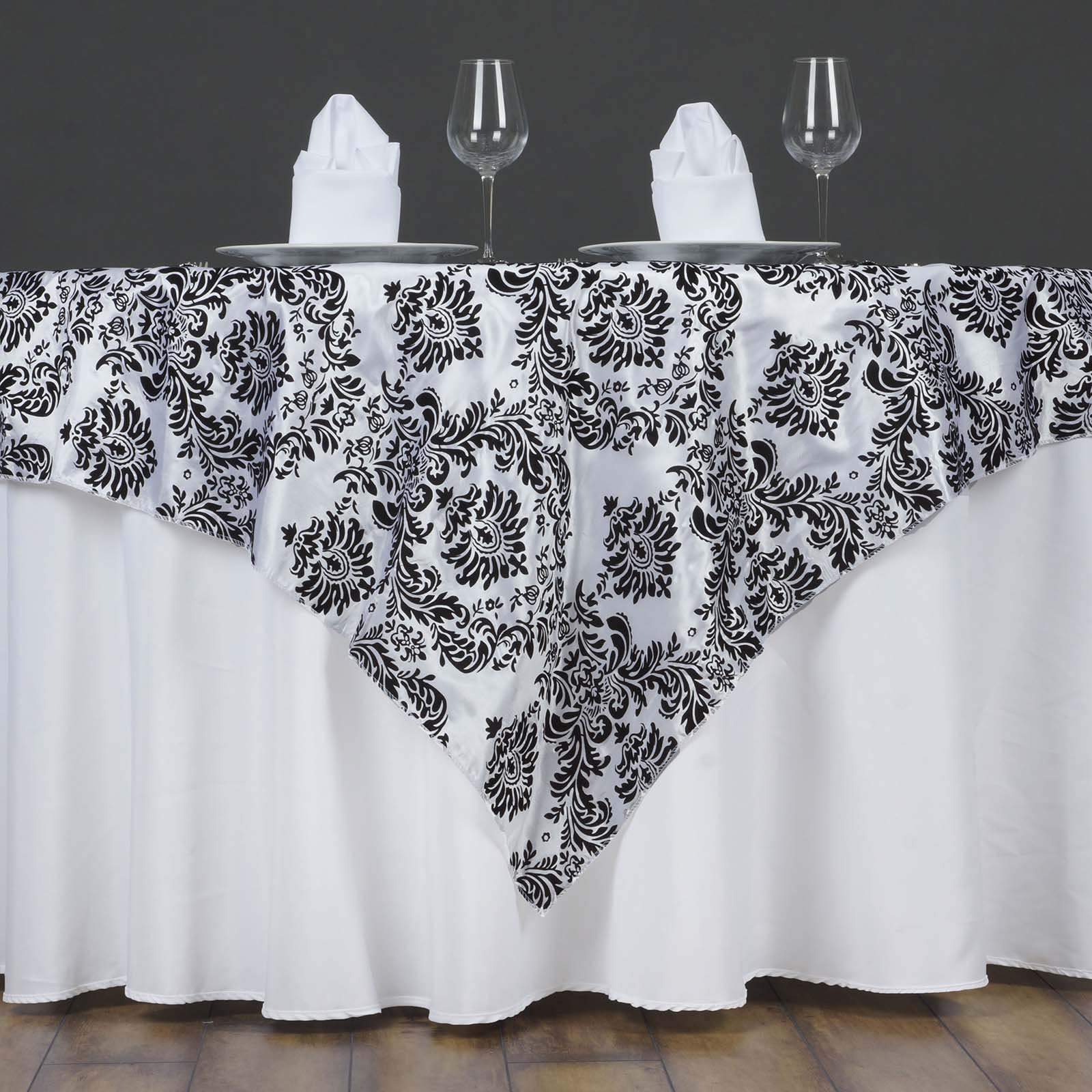 60 inch Square Flocked Damask Table Overlay