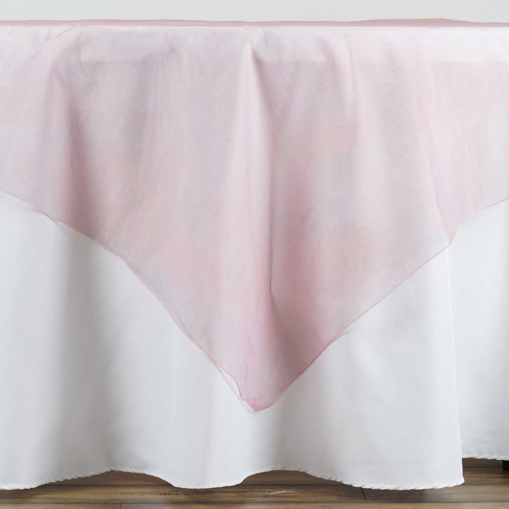 60 inch Rose Quartz Pink Square Organza Table Overlay