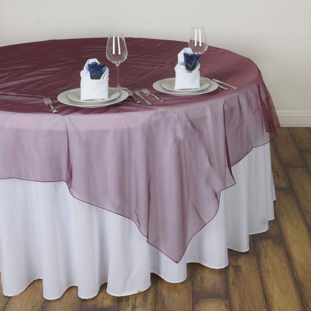 60 inch Burgundy Square Organza Table Overlay