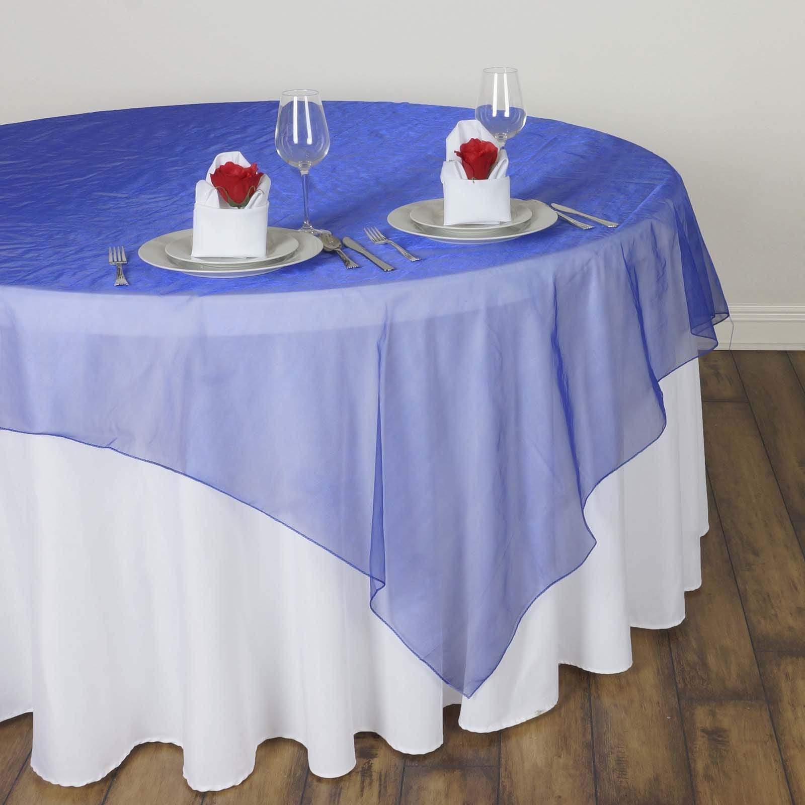 60 inch Royal Blue Square Organza Table Overlay