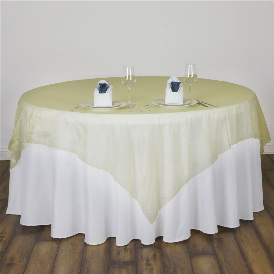 60 inch Yellow Square Organza Table Overlay