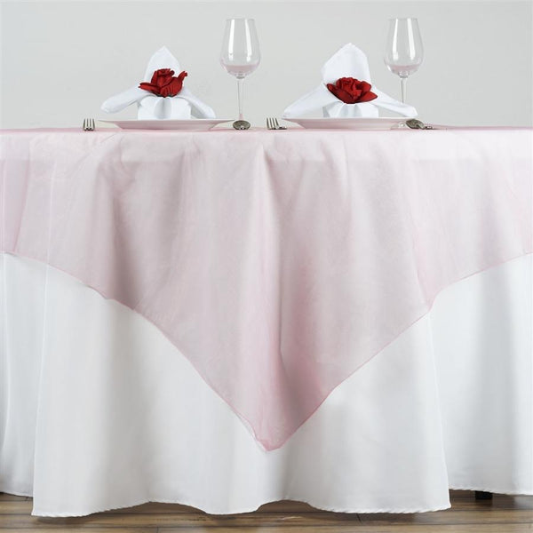 60 inch Rose Quartz Pink Square Organza Table Overlay