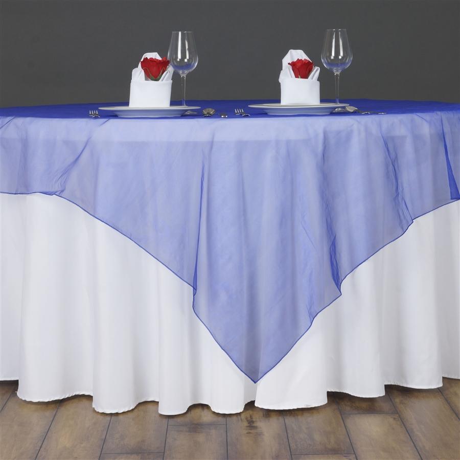 60 inch Royal Blue Square Organza Table Overlay