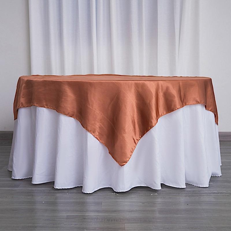 60 inch Square Satin Table Overlay - Silver