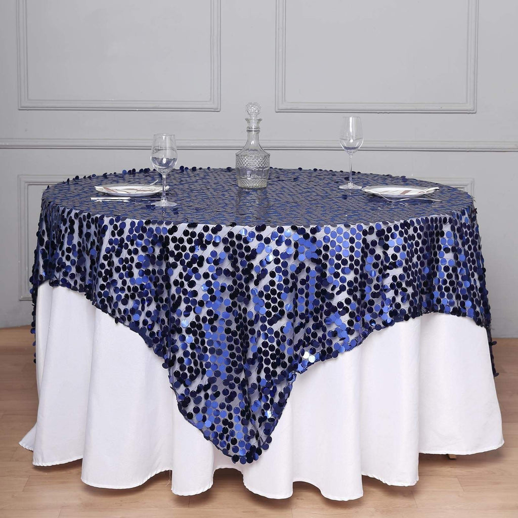 72 inch Navy Blue Big Payette Sequin Square Table Overlay
