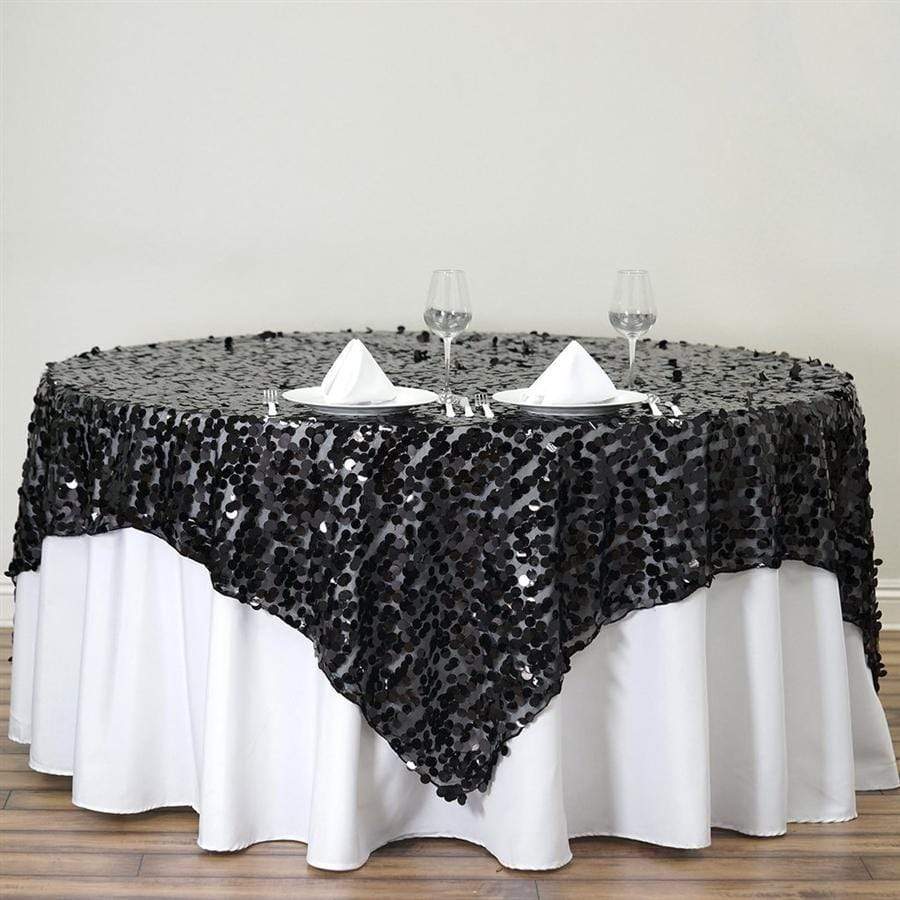 72 inch Black Big Payette Sequin Square Table Overlay