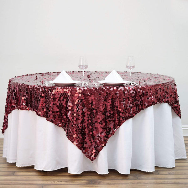 72 inch Champagne Big Payette Sequin Square Table Overlay