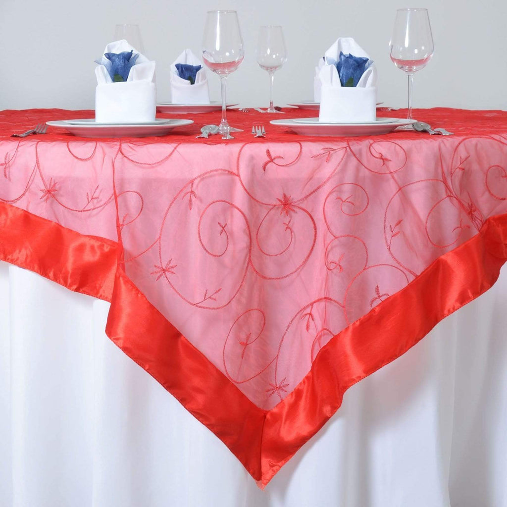 72 inch Red Embroidered Organza Overlay