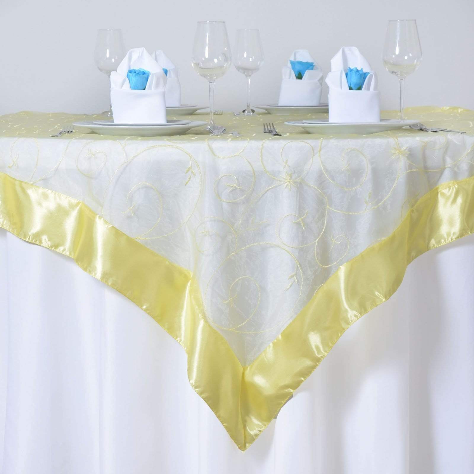 72 inch Yellow Embroidered Organza Overlay
