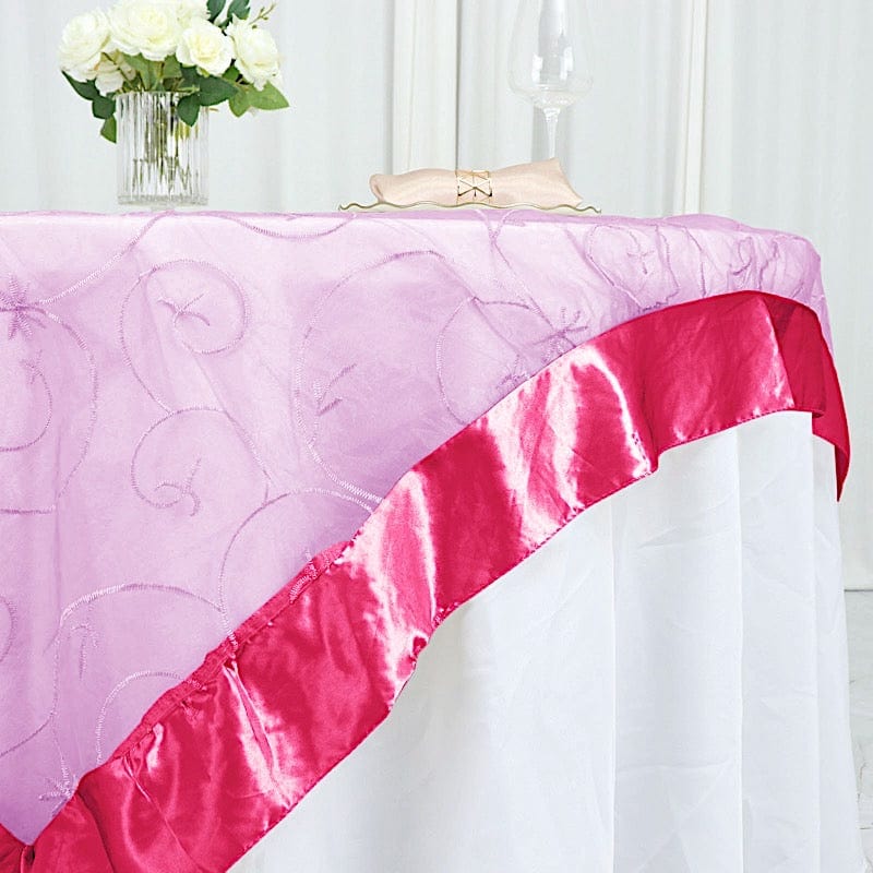 72 inch Embroidered Organza Table Overlay with Satin Edges