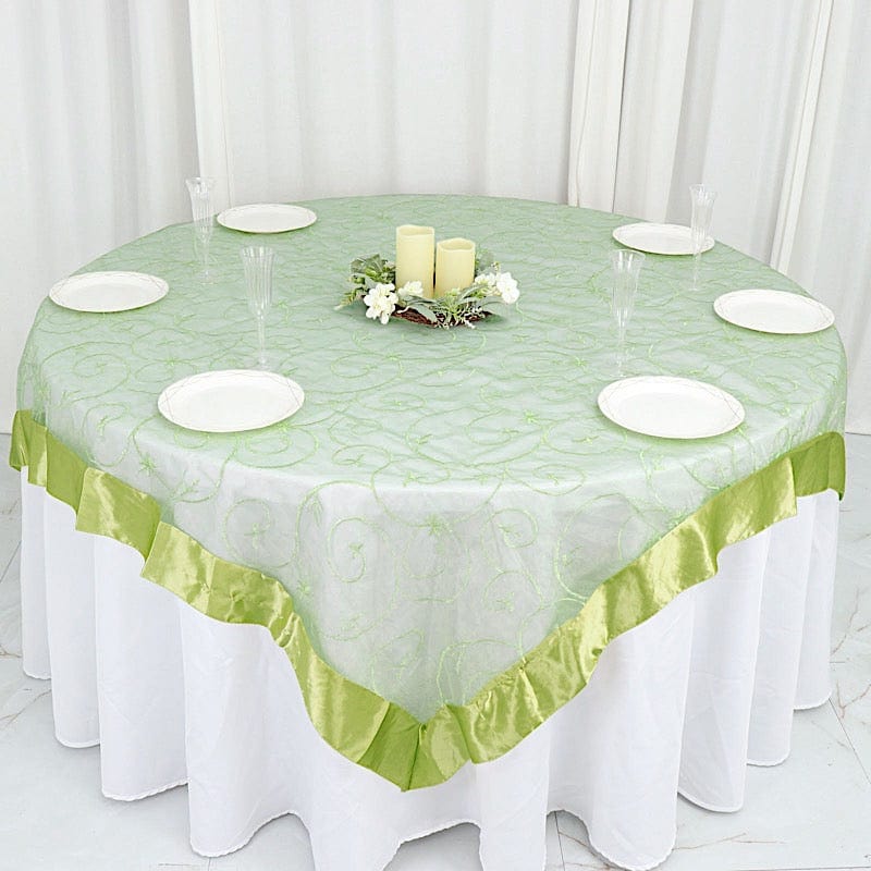 72 inch Embroidered Organza Table Overlay with Satin Edges