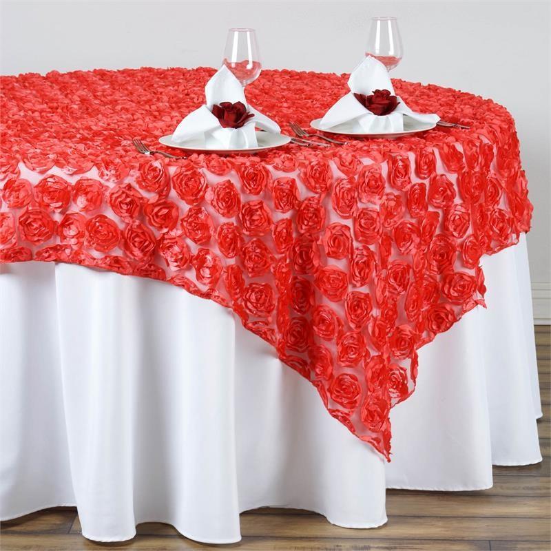 72 inch Raised Roses Square Lace Table Overlay