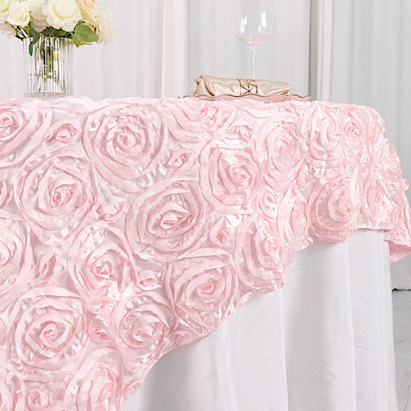 72 inch Raised Roses Square Satin Table Overlay
