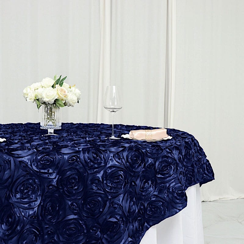 72 inch Raised Roses Square Satin Table Overlay